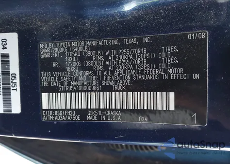 2008 Toyota Tundra Sr5 V6 из США, поврежденный, VIN 5TFRU54198X009861